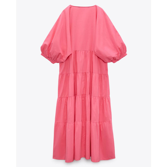 ZARA Tiered Poplin Pink Dress Voluminous New - Picture 5 of 5